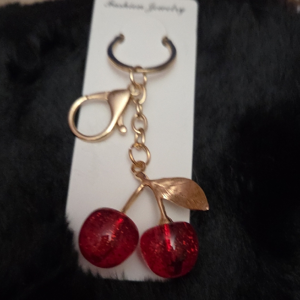 Keychain, Cherry Charm  with Gold Accents NWOT